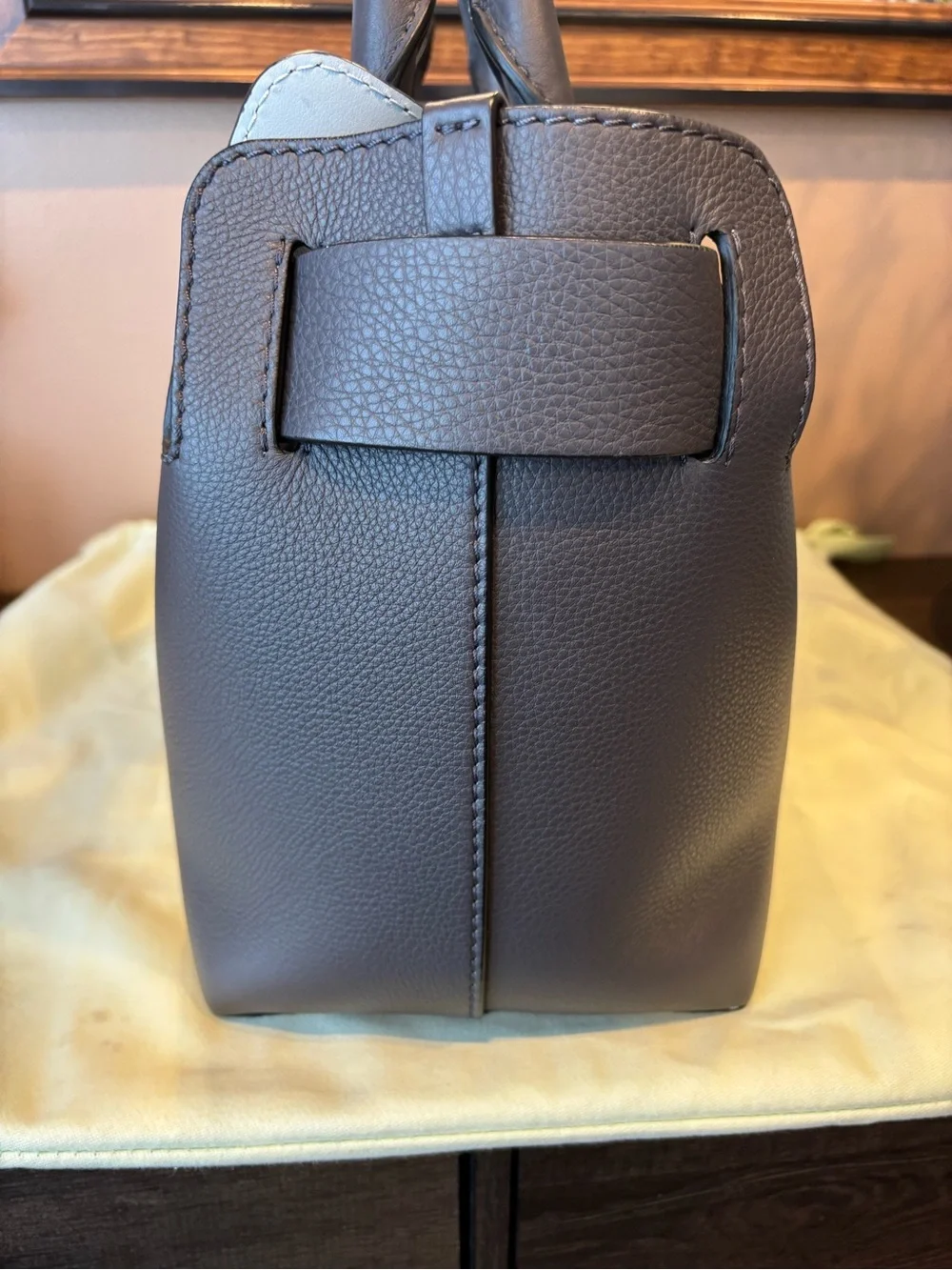 Burberry Belted Dark Gray Leather Satchel with Gold Hardware